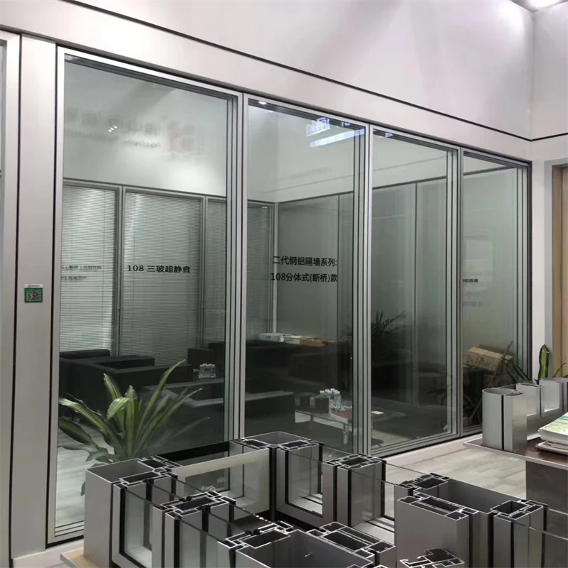 Three Glass Partition (Two Chambers) 108mm Aluminum Frame & Steel Keel - Luxury Showroom Use factory