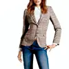 Women Plaid Blazer New Spring Autumn Fashion Plaid Elbow Patches Two Button Slim Fit Blazer Suit Casual Basic Jacket E8254