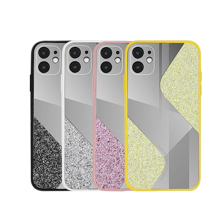 Luxury glittering powder water drill makeup mirror phone case for iphone 12 pro