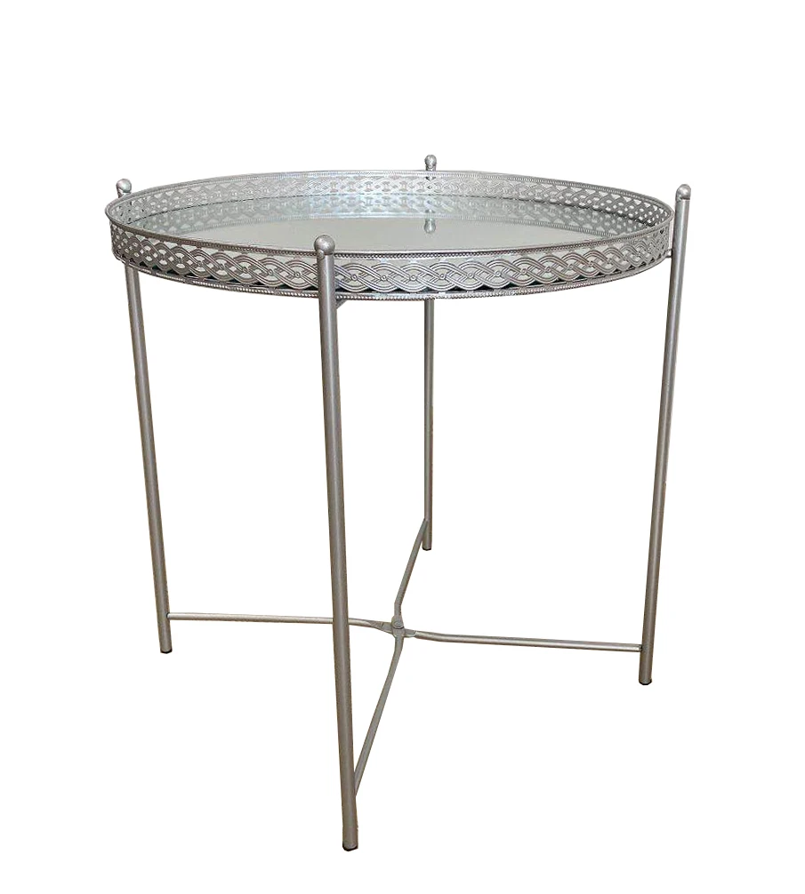 Modern Foldable Silver Mirror Tray Table Mirror Coffee Table Side