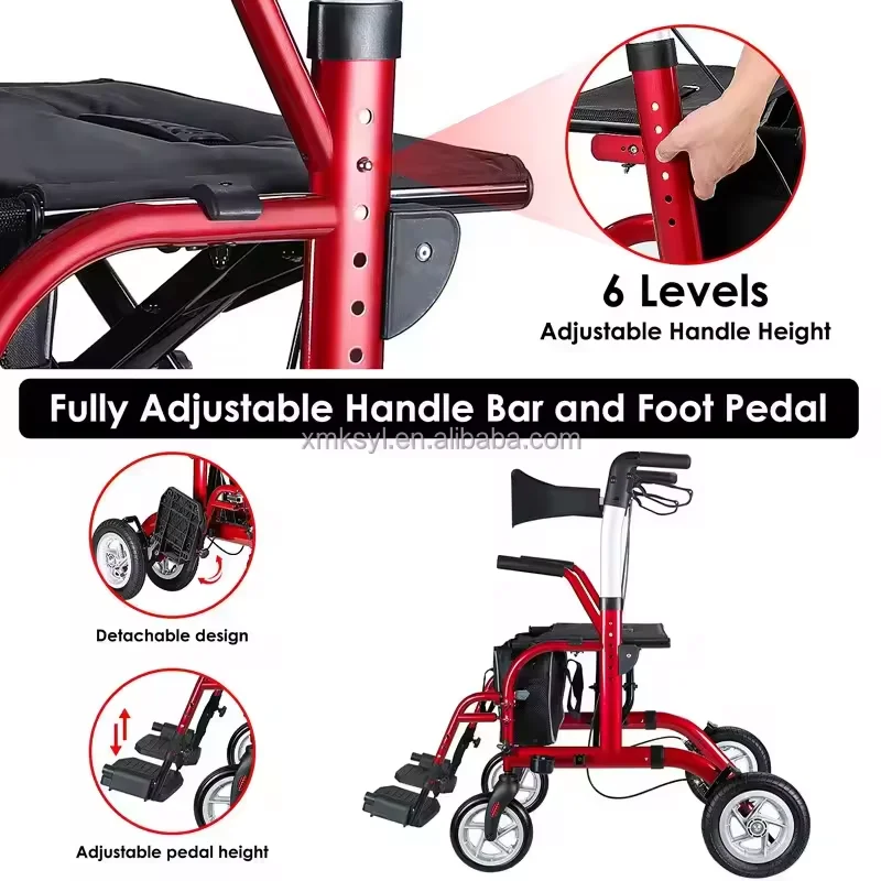 Hot Selling Aluminum Lightweight Rehabilitation Therapy Supplies Adult Elderly Folding Rollator Walker With Pedal factory