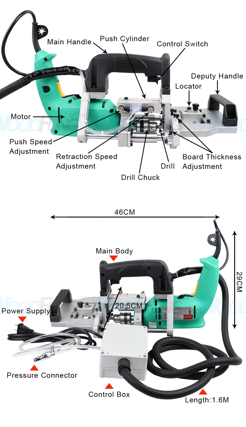 Wood Boring Machine Woodworking Drill 220V Handheld Bolt Pneumatic Horizontal Side Hole Drilling Boring Machine Driller