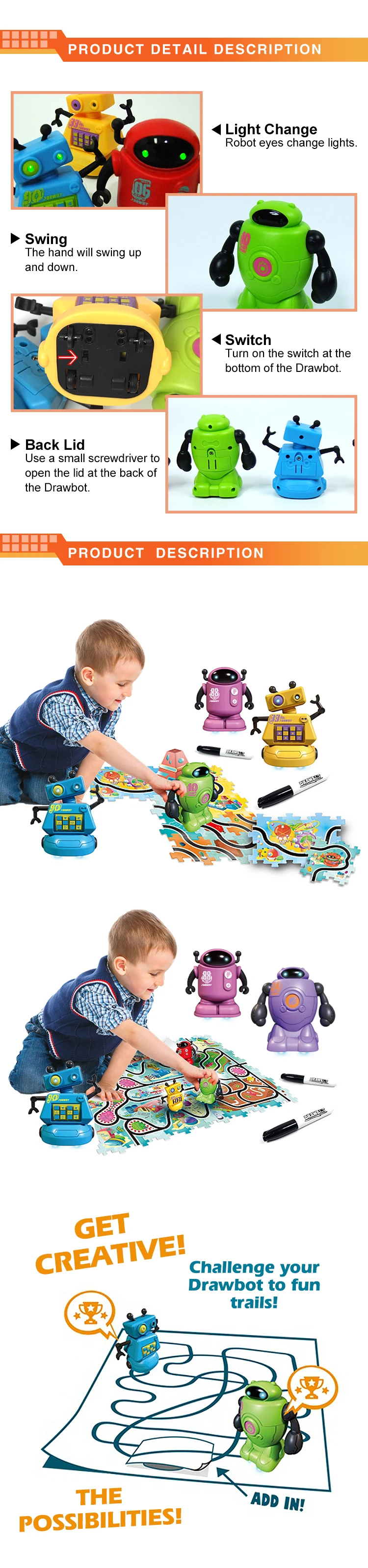 Kids educational toy Drawing Line Inductive walking robot toy with 140pcs puzzle