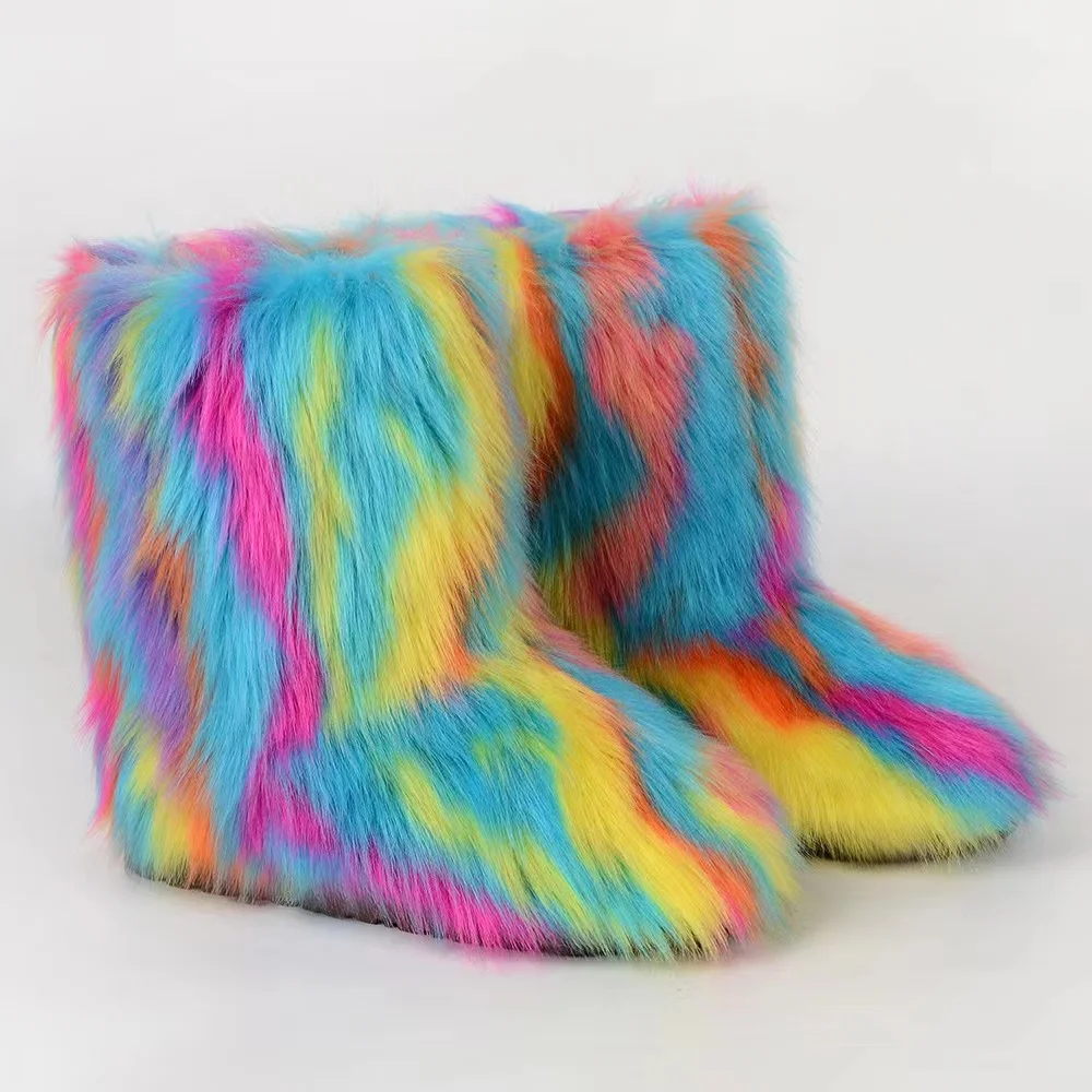 2023 Hot Selling Ladies Imitation Raccoon Fur Boots Factory Wholesale