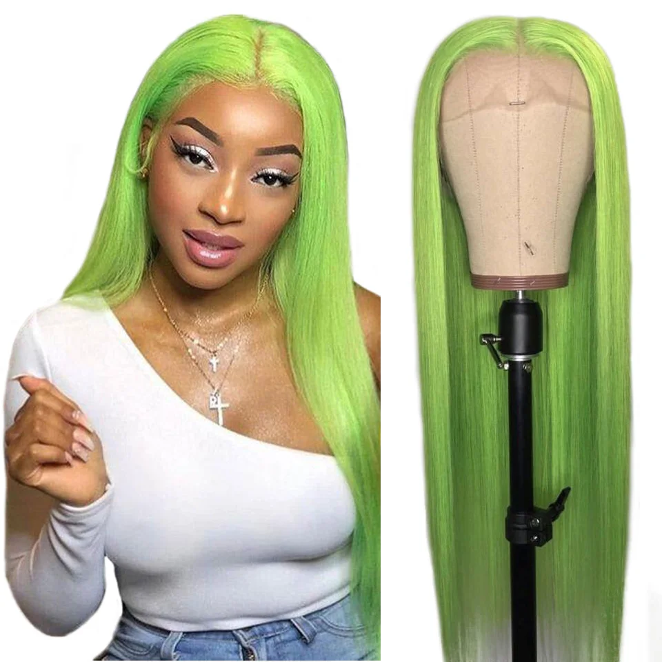 Pre Colored Pink Purple Yellow Green Gray Sexy 100% Human Hair Lace Front Wigs, Peruvian Straight Long Hair Wigs.jpg