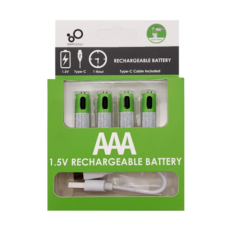 

1.5V Lithium battery Type C USB Rechargeable 550mWh AAA Batteries USB Charging Li-ion Battery with Type-C Port Hot elling,2 Packs, Green+white