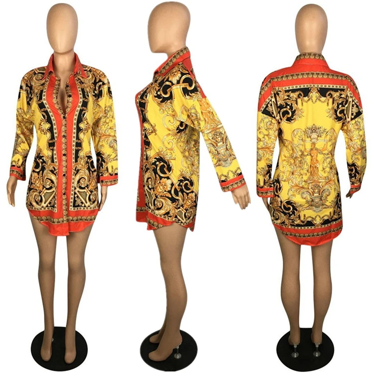 Wholesale Fall Fashion Clothing For Women Colorful Print Lady Shirt Dress Casual Dresses Women Lady Elegant