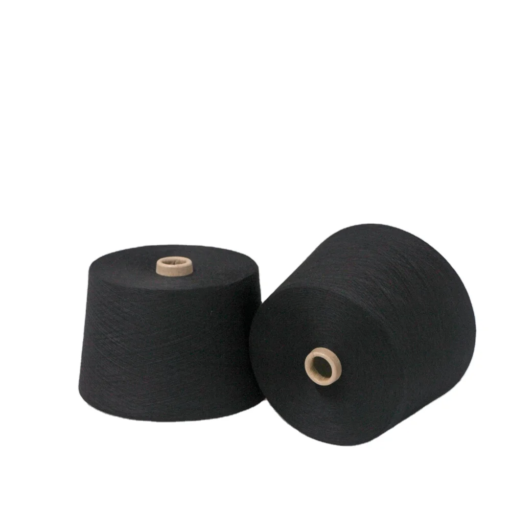 
Low Price 30/1 Dope Dyed Black Recycled Polyester Spun Yarn for Knitting and Weaving 