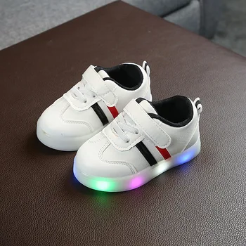 White Children Sneakers Kids Board Shoes For Girls Boys Led Casual ...