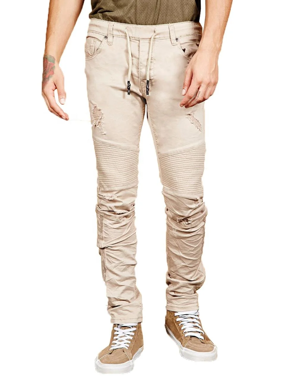distressed khaki jeans