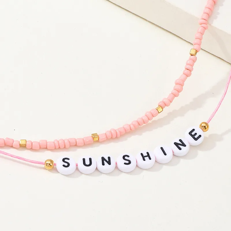 Pink Letter Seed Bead Necklace Designs 