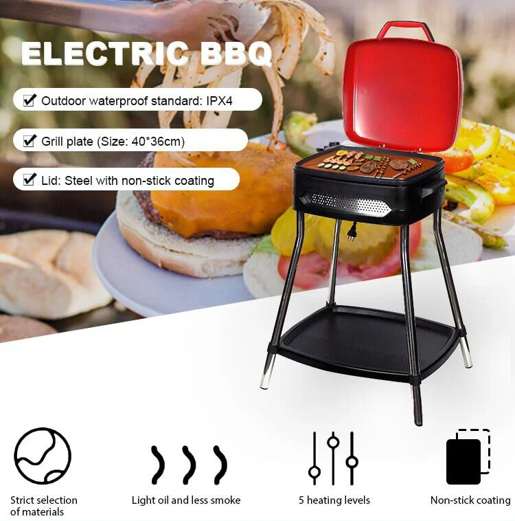 Stainless Steel 1450w 120v Portable Small Smokeless Electric Bbq Gill Barbeque Grill With Stand