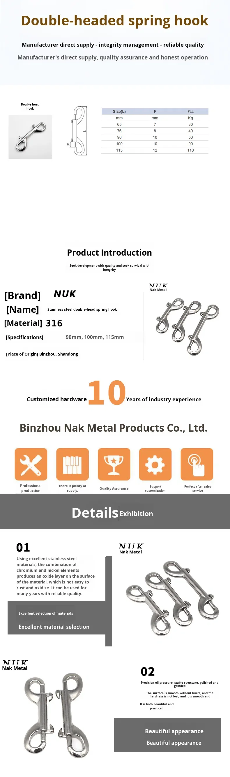 316 Stainless Steel Double-Head Spring Hook, Type B Hook for Dog Chain ...