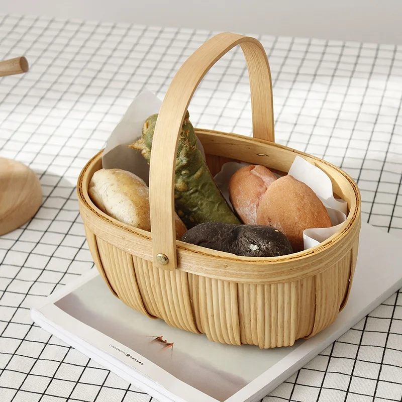 Handmade Woven Baskets Natural Wood Vegetable Fruit Bread Egg Food