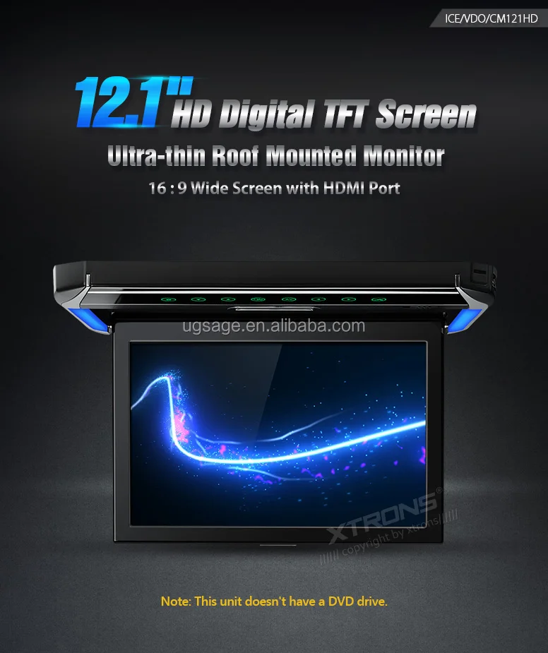 Xtrons 12'' Video Big Screen Flip down Monitor - 1080P