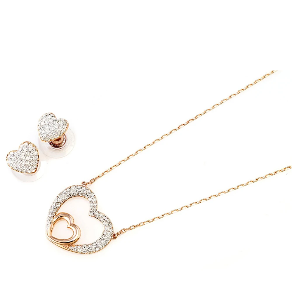 product-BEYALY-Wholesale CZ Heart Linked To Heart Bridal Accessories Jewellery Rose Gold Necklace-im-2