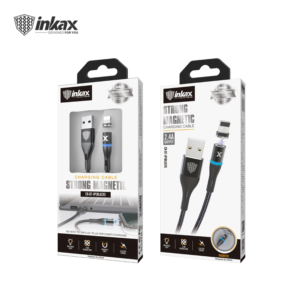 2020 New Hot sale inkax CK--97-IP Strong Magnetic Cable 1M 2.4A USB Charging Cable For iPhone Metal Connector Braid Jacket - ANKUX.COM