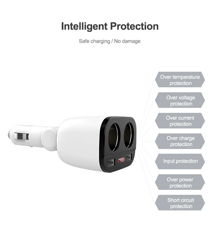 Universal 12V 24V DC 5V 3.1A Fast Charge Cigarette Lighter Adapter Dual USB Car Charger With 2 Cig And Voltage Screen Display