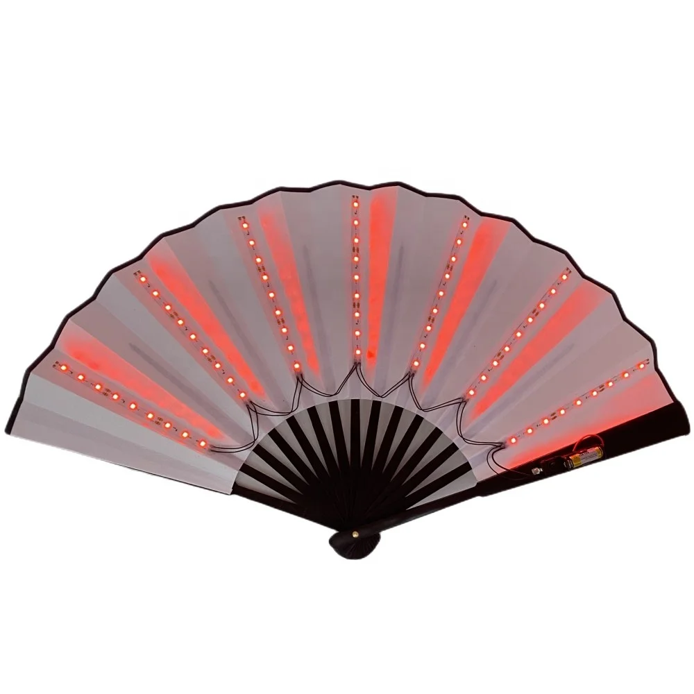 New Design Led Hand Fan Folding Light Up Bamboo Decorative Rave Flash 