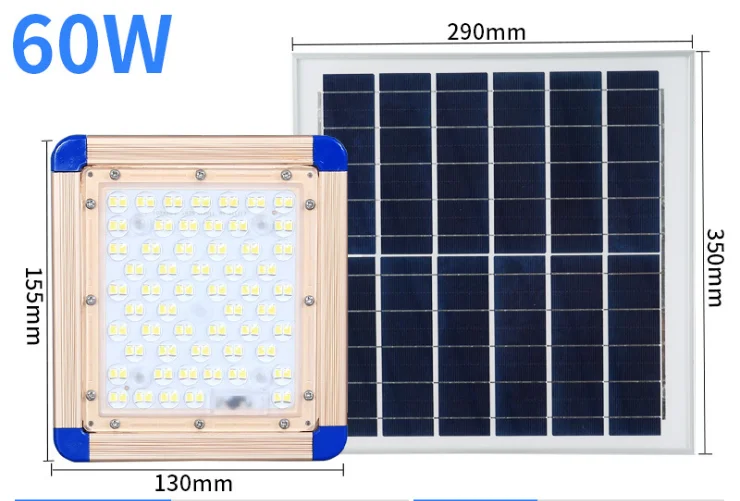 Remote Control Dimmable Brightness Polycrystalline IP66 Outdoor Garden solar light 60 watt led flood