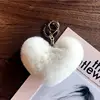 Hot selling love fur pompom ball beautiful ornaments metal key chain