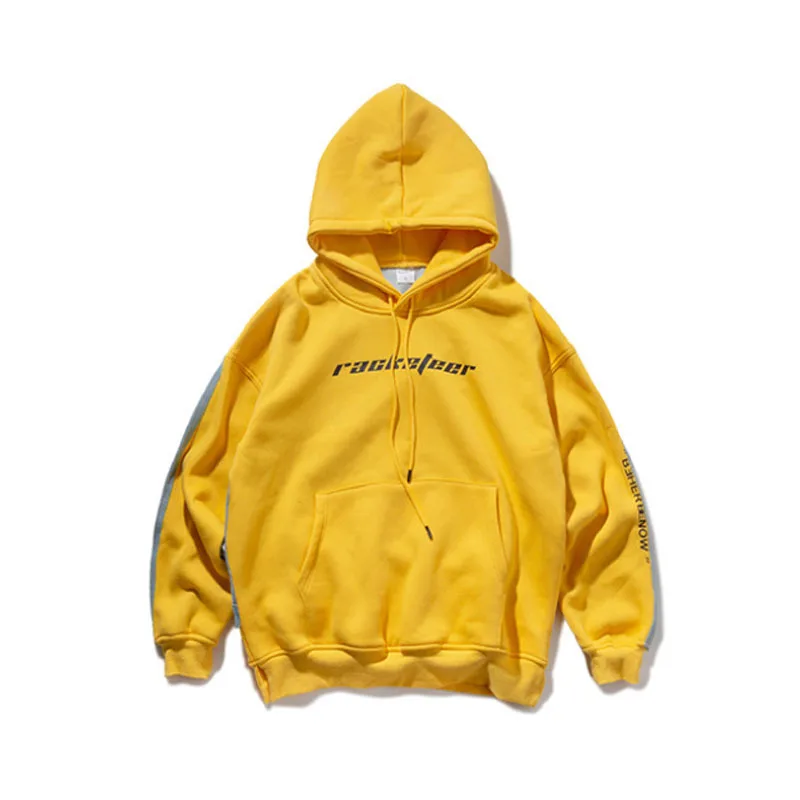 Hot sale New men's sweater fake two pieces of hip hop fashion brand cowboy stitching hooded pullover couple jacket.