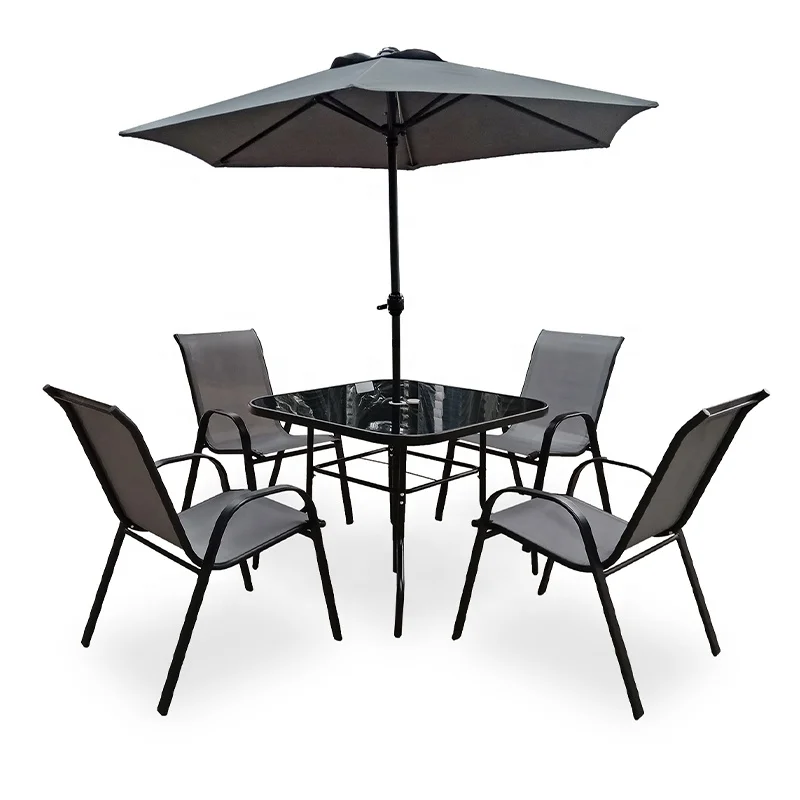 
Outdoor 5 Piece Folding Teslin Furniture With Umbrella Seats 4 Chair Patio Dining Furniture Set 