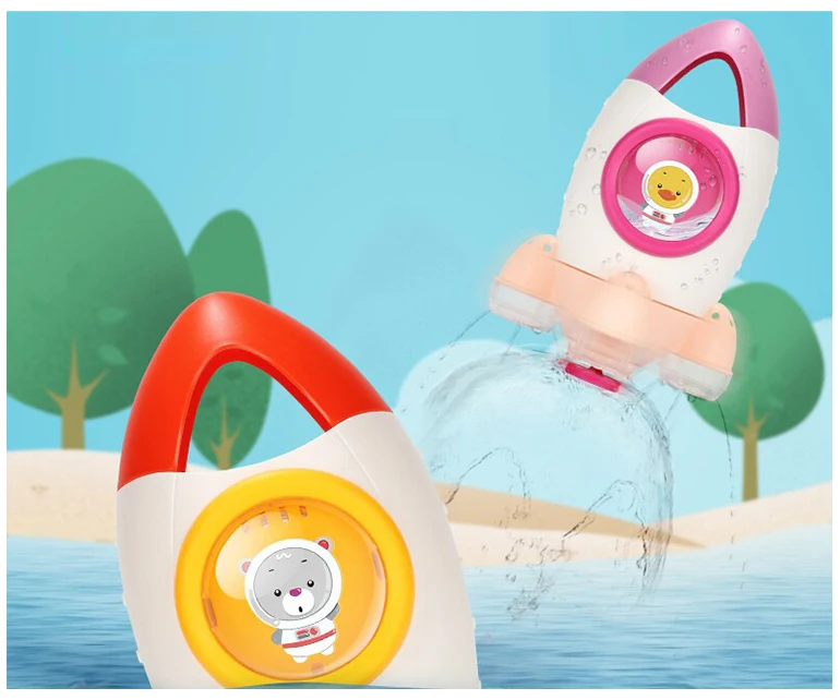 Spray rotating rocket baby plastic water shower toy for bath.jpg
