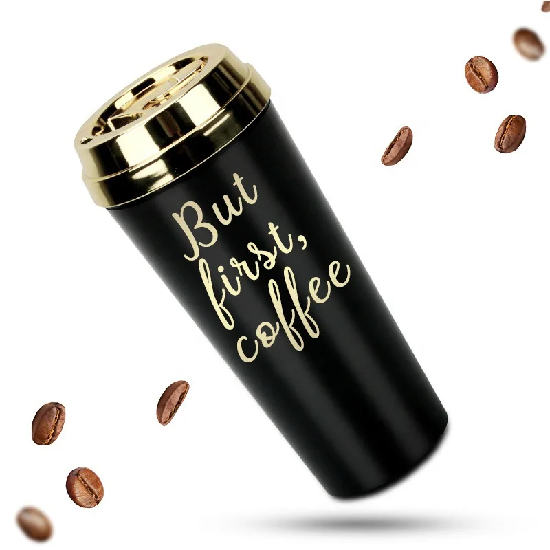 Deluxe Hot Stuff Insulated Thermal Travel Mug,16 Ounces,But First Coffee Cup Mug (gold) Buy