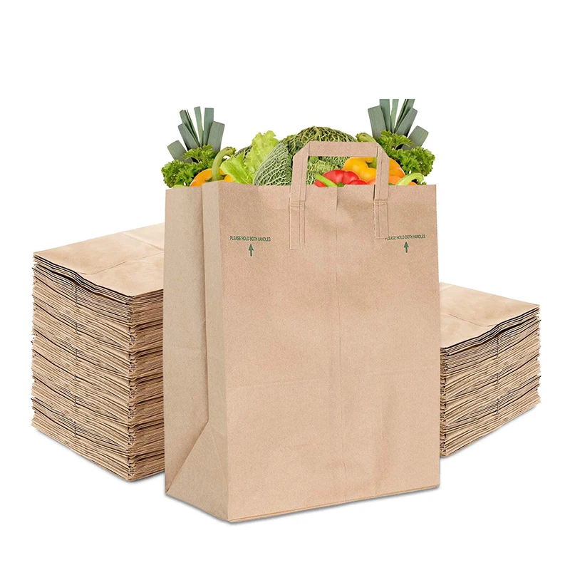 
Custom Logo Printed Cheap Eco Recycle Take Away Food Packaging Brown Craft Paper Bag With Handles 