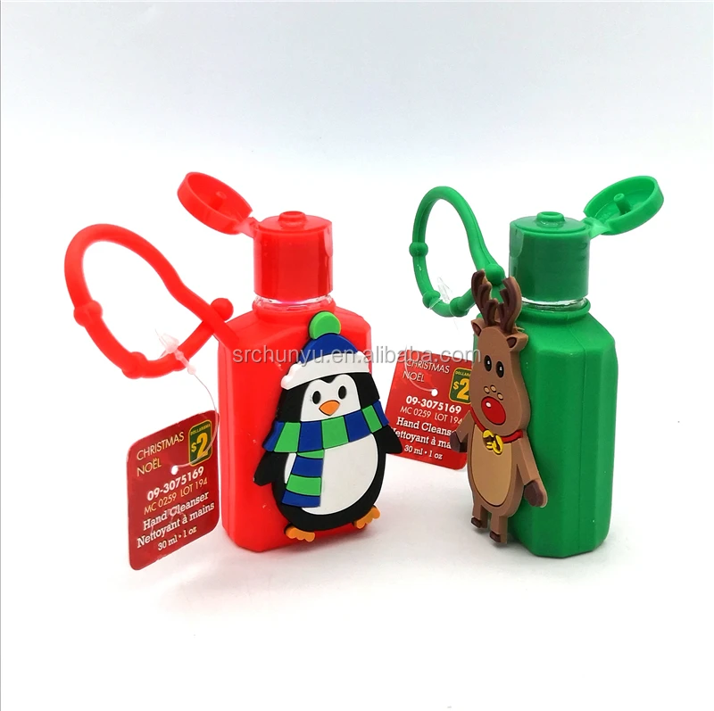 New Christmas Scented Hand Sanitizer With Clip Silicone Cartoon, Double Layer Security Label For School Children