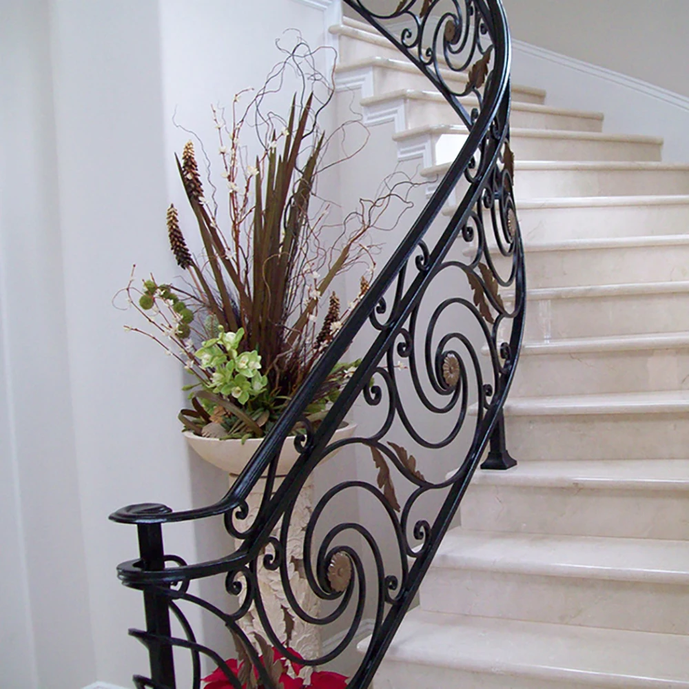 铁艺装饰室内楼梯栏杆/楼梯安全铁艺预制金属楼梯栏杆设计