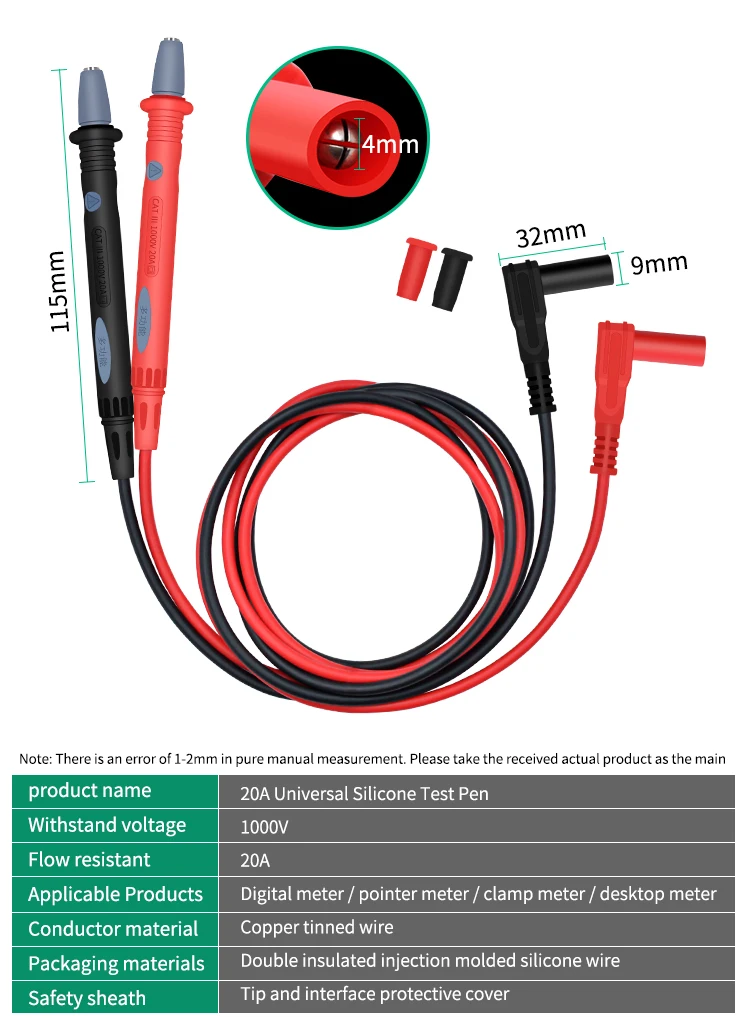 Digital Multimeter Probes Electrical Test Probe and 2 Set Alligator Clips 1000V 20A Multimeter Test Leads Probes Banana Plug Digital Multimeter Probes Electrical Test Probe and 2 Set Alligator Clips 1000V 20A Multimeter Test Leads Probes Banana Plug