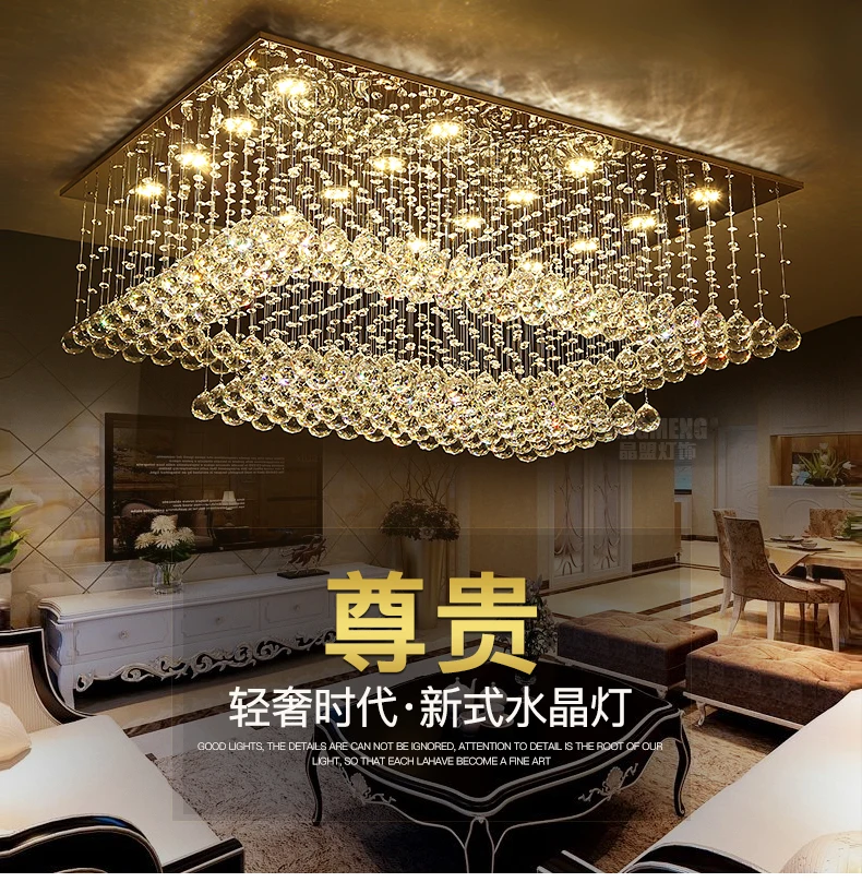 Light luxury living room crystal lamp simple modern atmospheric household lamps with remote control led rectangular ceiling lamp