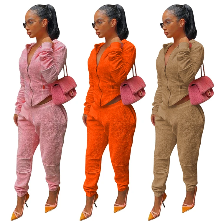 Hot Sale Casual Fashion Hooied Zipper Top And Pants Fall 2 Piece Set Women Two Piece Set Women Clothing