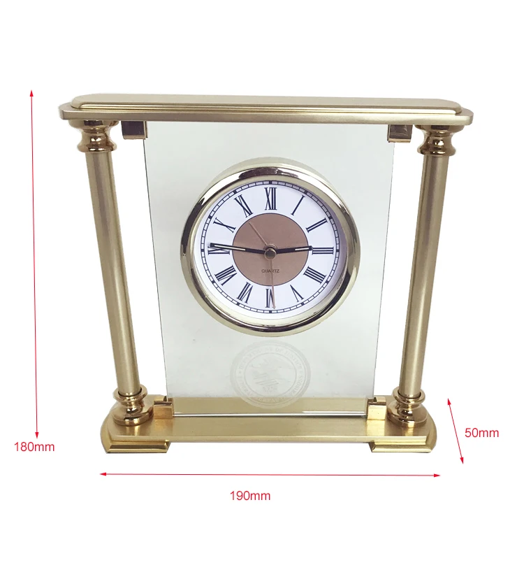 Goldtone Column Clock with Acrylic Upright