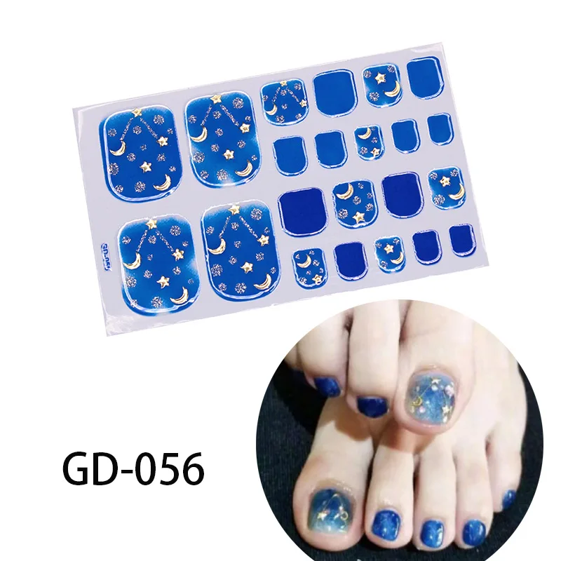 22tips/sheet Waterproof Toe Nail Stickers Full Cover Foot Decals Toe