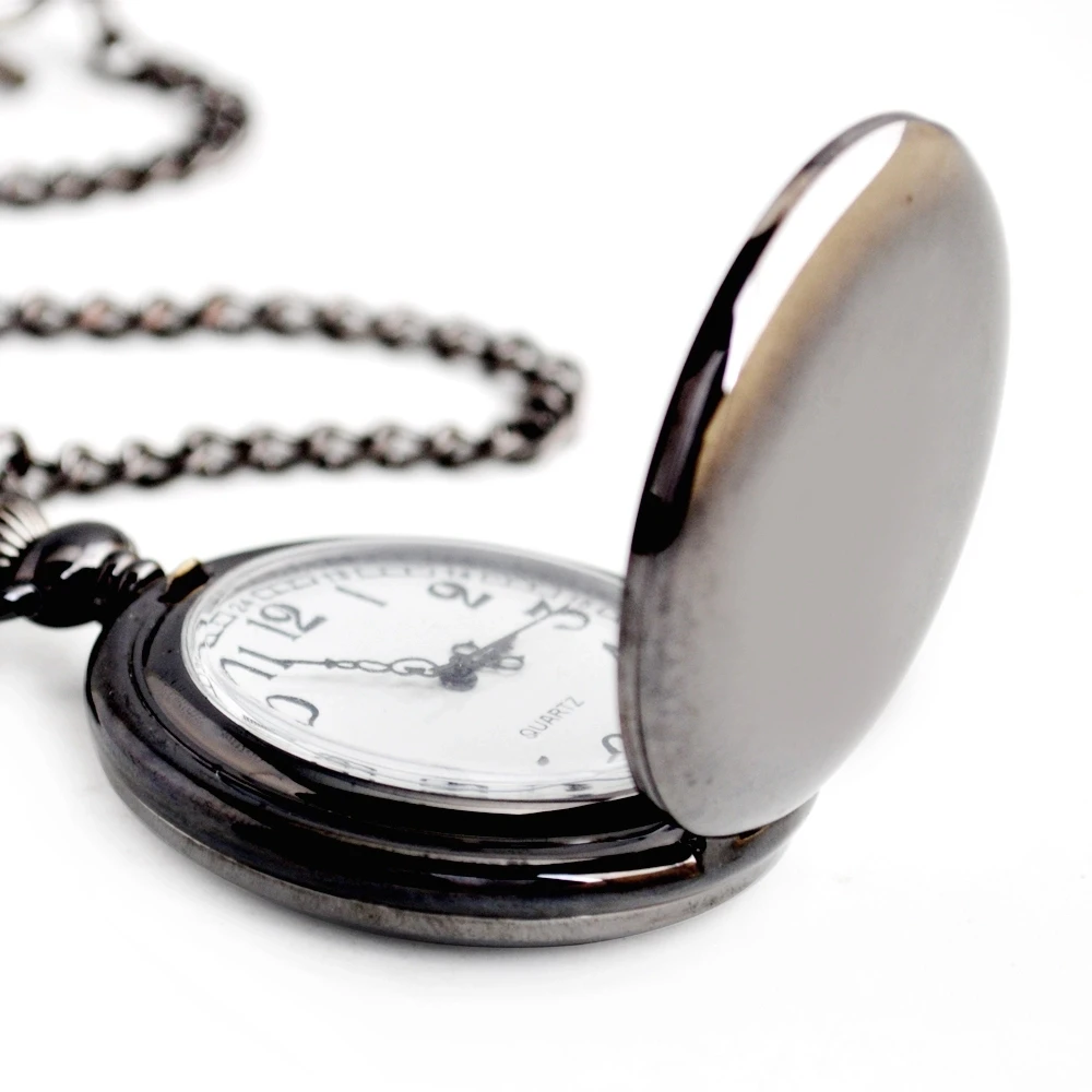 New Arrival Retro Twofaced Pocket Watch Silver Black Gold Smooth Quartz Pocket Watch With Long