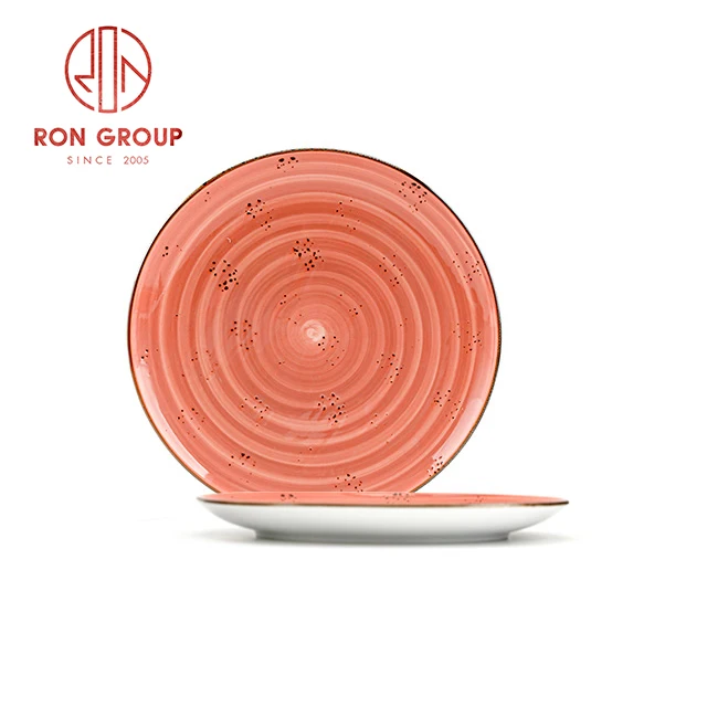 Wholesale cafe porcelain dinner plates round flat dishes ceramic plate for restaurant and bar