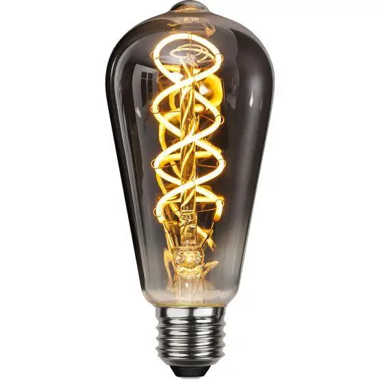 ST64 electroplate black 220V E27 4W CE ROHS decoration vintage retro edison LED curved soft filament bulb