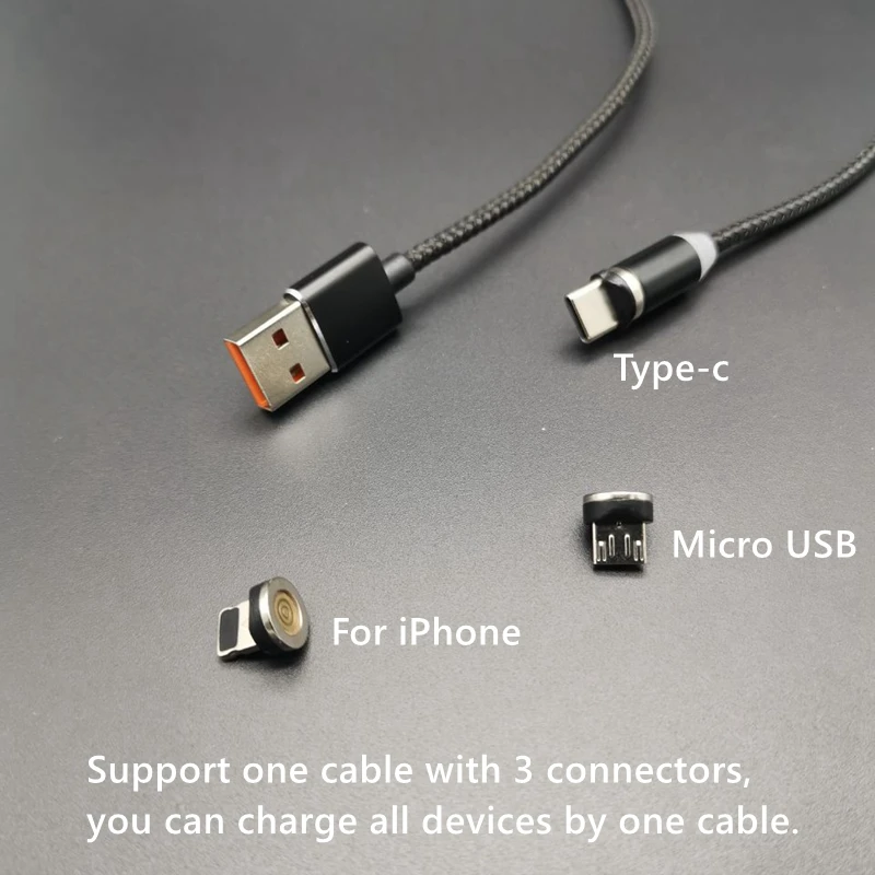 100CM 3 in 1 Type C Micro USB 3A LED 360 Degree Round Nylon Braided USB magnetic Fast Charging Cable - ANKUX.COM
