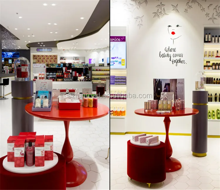 fashionable fancy store cosmetic display wood showcase interior designs