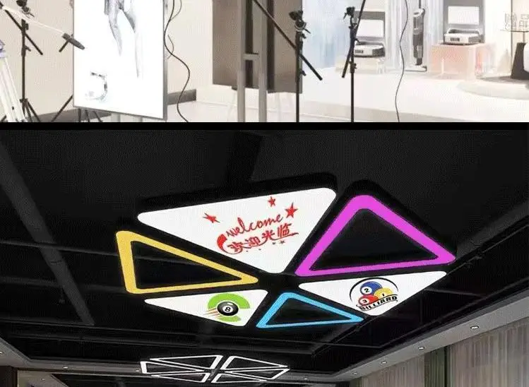 product billiard hall atmosphere light hexagonal logo pattern decorative pendant light gym internet cafe barber shop supermarket light-9