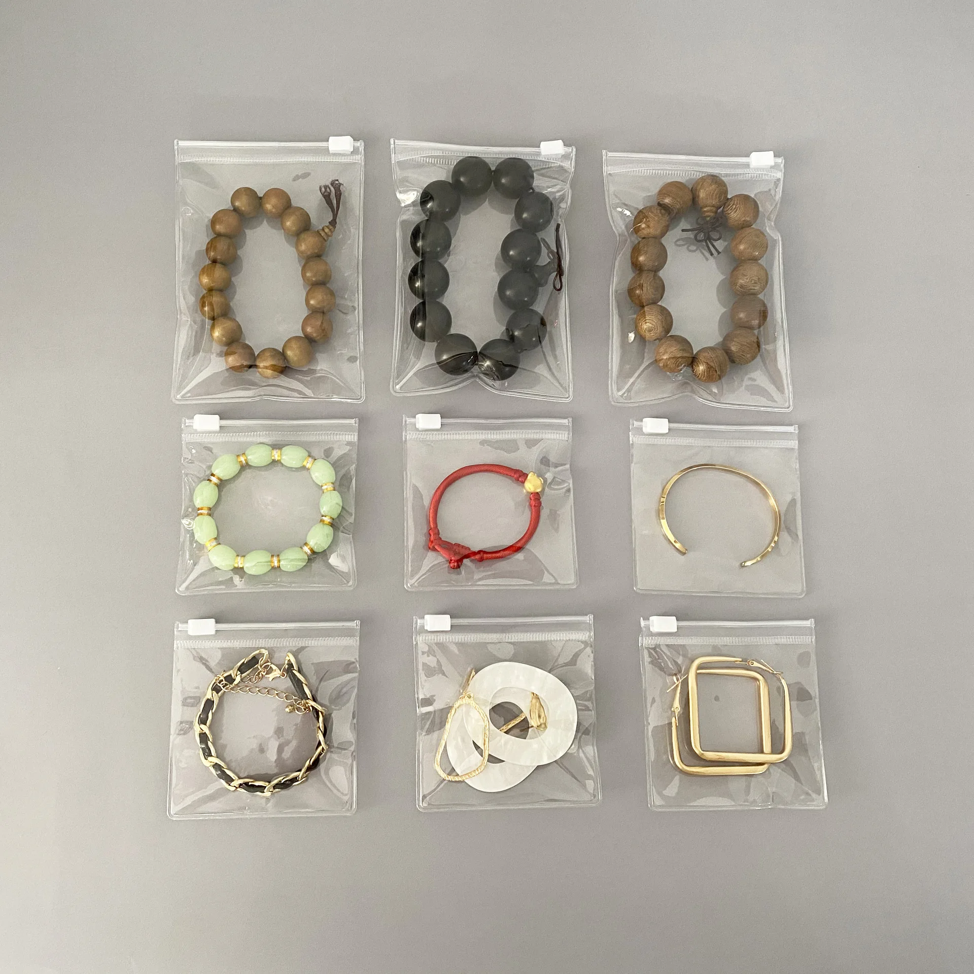 Transparent Clear Pouch Jewelry Display Bag Bracelet Packaging Pouch With Zipper Adhesive