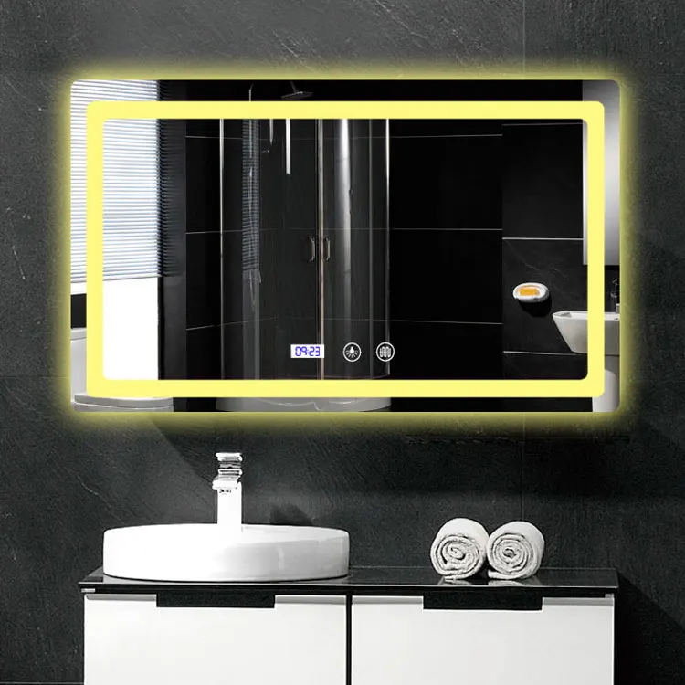 Hotel Modern Rectangular Illuminated Mirror Wall Mounted Touch Screen