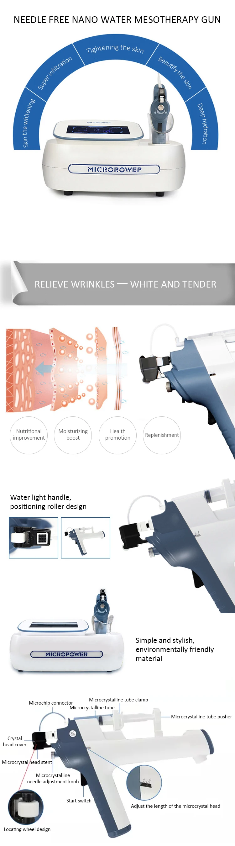 Face Injector Mesogun Needle free mesotherapy injection gun with LCD screen water mesogun vital injector