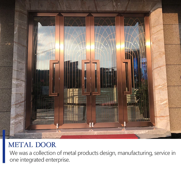 Latest Design Modern Stainless Steel Frame Swing Door Tempered Glass Double Open Big Hotel Main Entrance Door