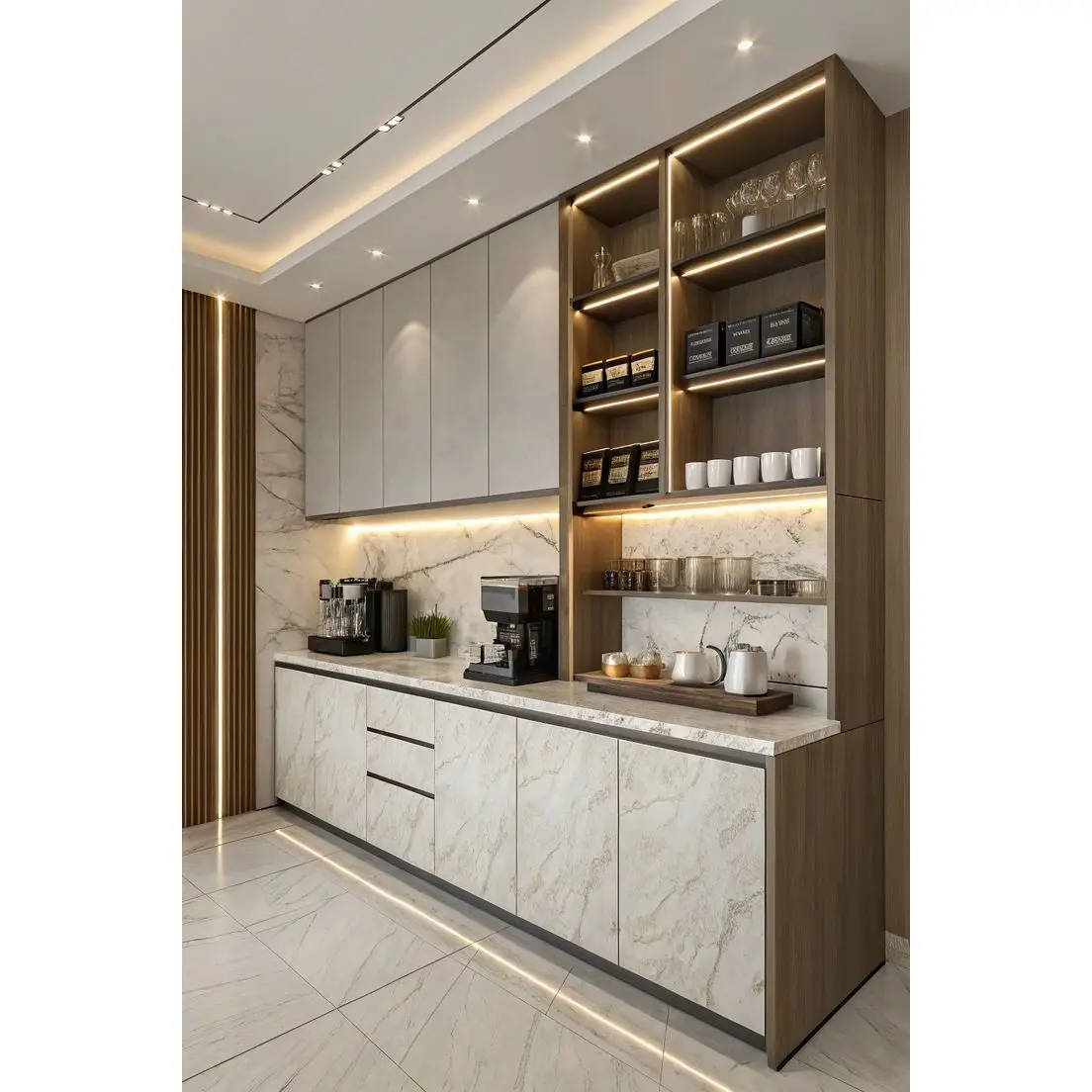 Modern Modular Kitchen Design with Sleek Solid Wood Cabinets MDF & Oak ...
