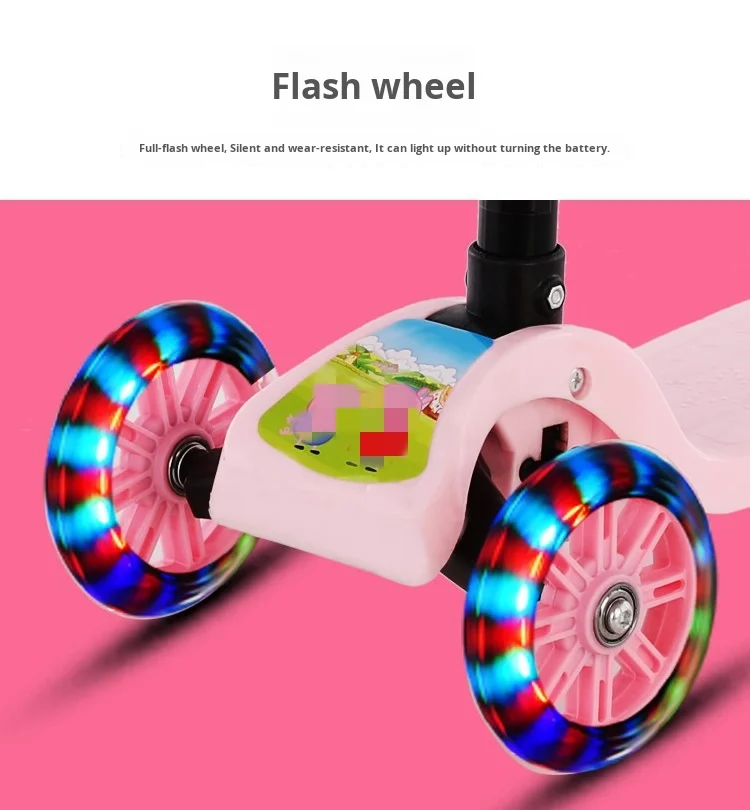 可调高度可乘坐婴儿学步车一键折叠儿童滑板车，适用于1至5岁单板，带三个轮子