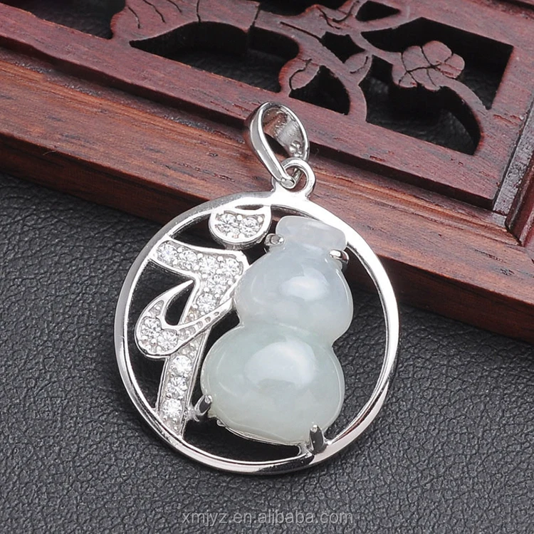 character s925纯银天然翡翠项链葫芦吊坠套装链条翡翠项链女款式吊坠